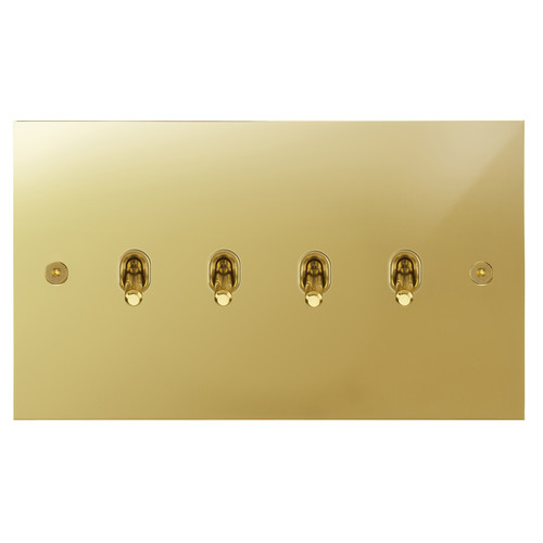 Horizon Square Contemporary Toggle Switch 4 gang 20 amp 2 way Polished Brass