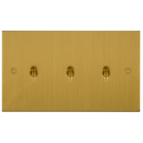 Horizon Square Contemporary Toggle Switch 3 gang 20 amp 2 way Satin Brass