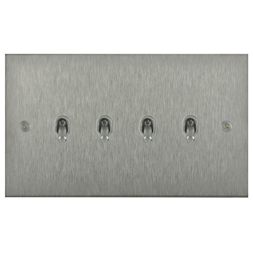 Horizon Square Contemporary Toggle Switch 4 gang 20 amp 2 way Satin Stainless Steel