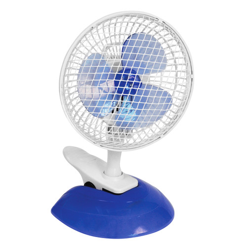 Mini Cooling Desk Fan with Clip & Stand Base White and Blue 6'' (16 cm)