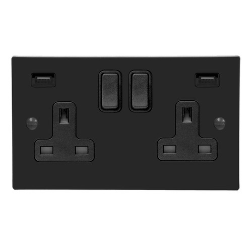 Switched Socket Outlet with USB-A+A Chargers 2 gang 13 amp Matt Black