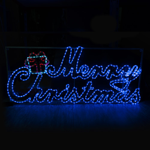 Merry Christmas Motif LED Light (1600x650mm) Blue
