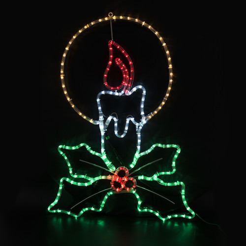 Christmas Candle Motif LED Light (710x1000mm) Yellow, White, Green