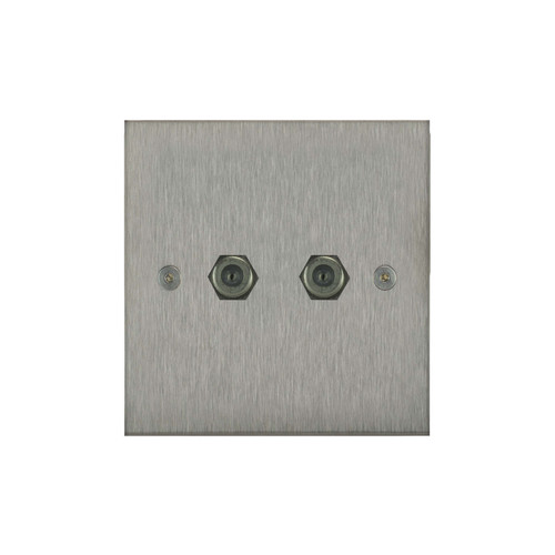 Horizon Square TV Socket 2 gang satellite Satin Stainless Steel