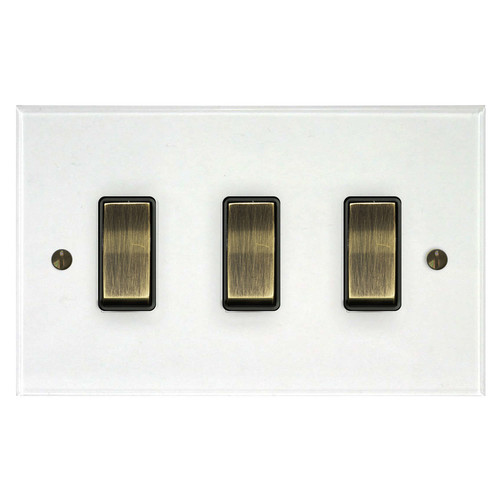 Prism Rocker Switch 3 gang rocker switch 20 amp 2 way Clear Perspex / Antique Brass