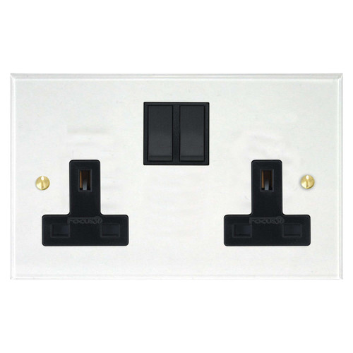 Prism Wall Socket 2 gang 13 amp switch socket outlet Black / Clear Perspex