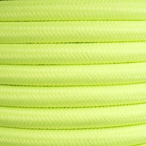 Braided Cloth Round Flex 3 Core Cable 0.75mm² Neon Yellow