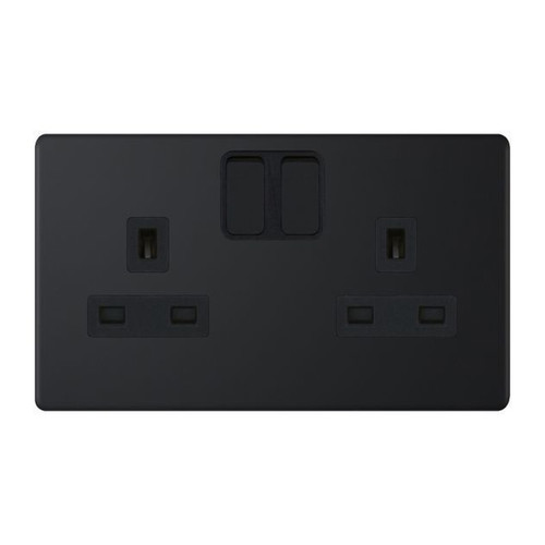 Wall Socket Screwless 2 gang 13 amp switched socket outlet Matt Black