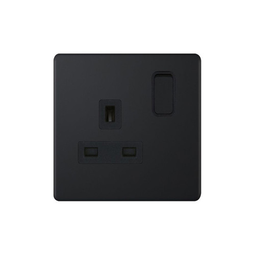 Wall Socket Screwless 1 gang 13 amp switched socket outlet Double Pole Matt Black