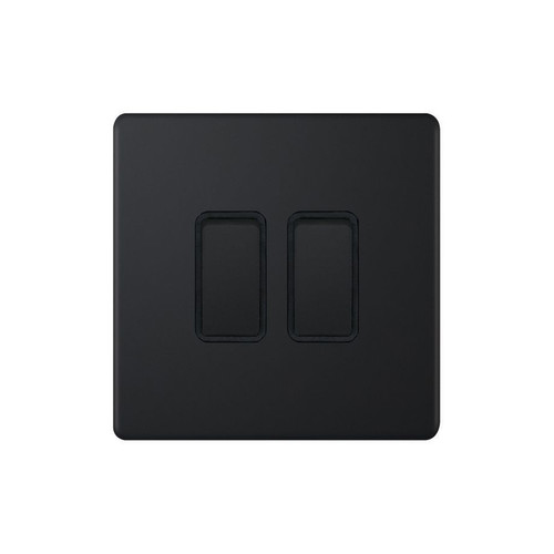 Rocker Switch Screwless 2 gang 10 amp 2 way Matt Black