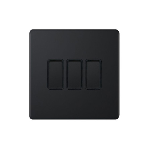 Rocker Switch Screwless 3 gang 10 amp 2 way Matt Black