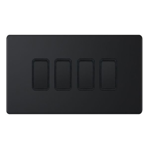 Rocker Switch Screwless 4 gang 10 amp 2 way Matt Black