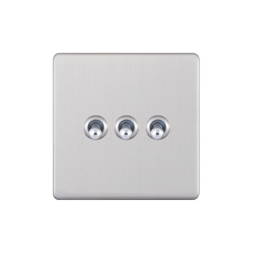 Dolly Switch Screwless 3 gang 10 amp 2 way Brushed Stainless