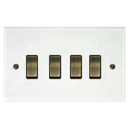 Prism Rocker Switch 4 gang rocker switch 20 amp 2 way Clear Perspex / Antique Brass