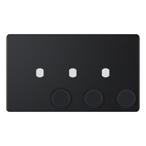 Dimmer Plate Screwless with Knobs 3 gang Matt Black