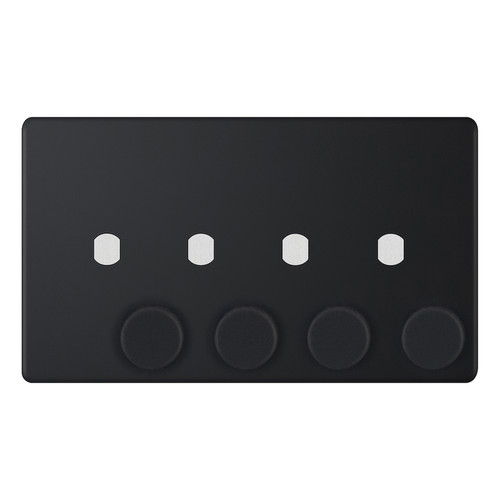 Dimmer Plate Screwless With Knobs 4 gang Matt Black