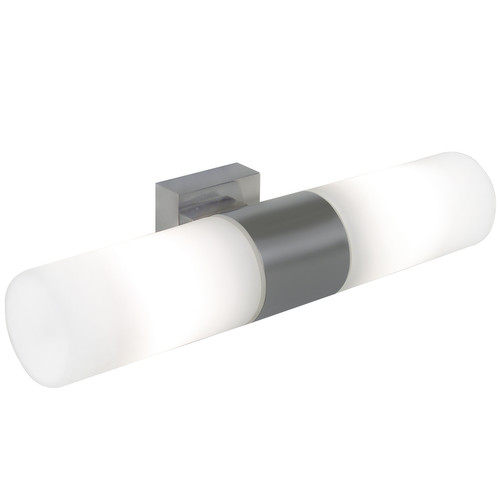 Tangens Double Bathroom Mirror Light Brushed Steel 2x25W