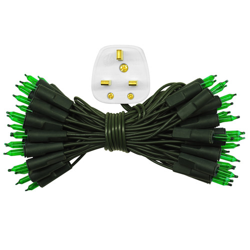 50 Lamp Christmas Lights 3m 240V Indoor Green Green Cable