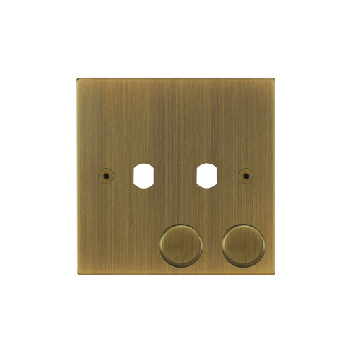 Horizon Square Dimmer Plate and Caps 2 Gang Antique Brass