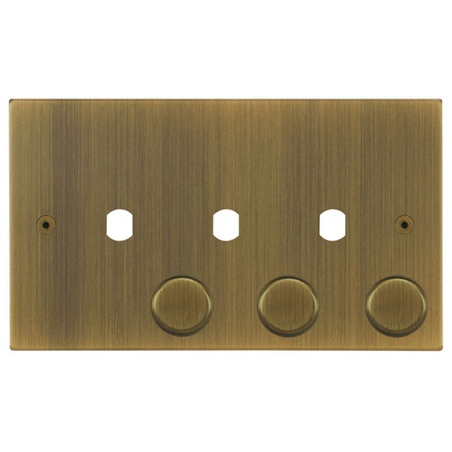 Horizon Square Dimmer Plate and Caps 3 Gang Antique Brass