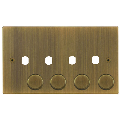 Horizon Square Dimmer Plate and Caps 4 Gang Antique Brass