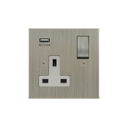 Horizon Square Switched Socket Outlet with USB-A Charger 1 gang 13 amp Satin Nickel