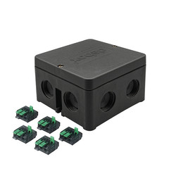Waterproof Junction Box Debox 11 with 5 x Connectors (85x85x53mm) 10 Way Membrane-Covered Entries Black