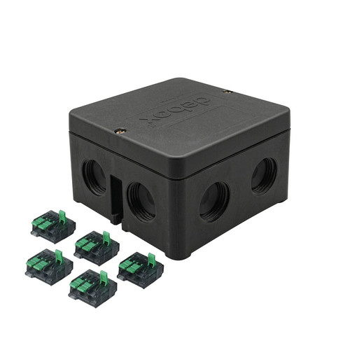 Waterproof Junction Box Debox 11 with 5 x Connectors (85x85x53mm) 10 Way Membrane-Covered Entries Black