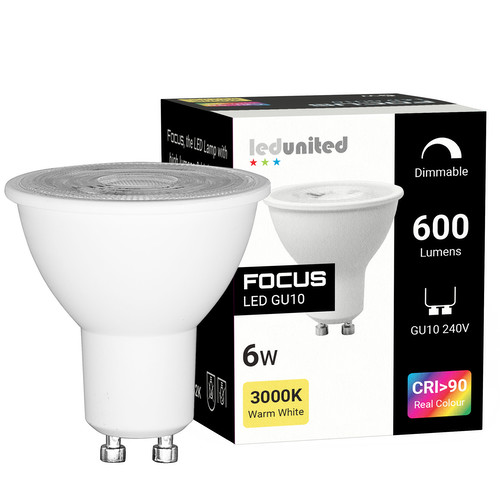 Focus LED GU10 6W 600lm CRI90 Dimmable Lamp 38° 3000K Warm White