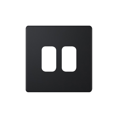 Modular Plate Screwless 2 Gang Single Grid Matt Black