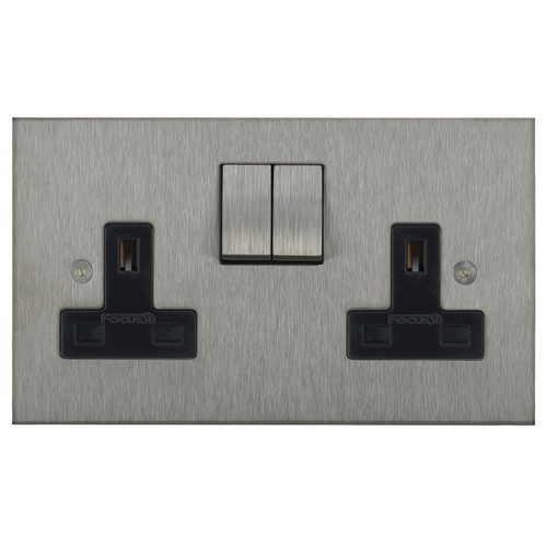 Horizon Square Switched Socket Outlet 2 gang 13 amp Satin Stainless Steel