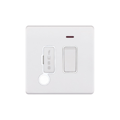 Fuse Spur Screwless 1 gang 13 amp switch fuse neon & Flex Outlet DP Matt White