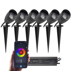 Sub RGBW Hood Anti-Glare Garden Spike Spotlight Zonik Wifi and Bluetooth Smart Kit 24V 6 x 6W RGB + 3000K Warm White Black