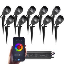 Sub RGBW Hood Anti-Glare Garden Spike Spotlight Zonik Wifi and Bluetooth Smart Kit 24V 10 x 6W RGB + 3000K Warm White Black