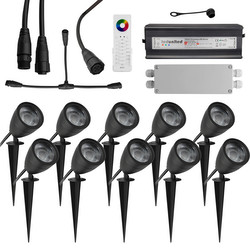 Sub RGBW Garden Spike Spotlight Remote Kit 24V 10 x 6W RGB + 3000K Warm White Black