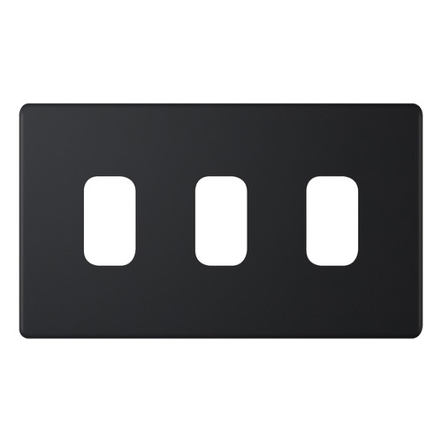 Modular Plate Screwless 3 Gang Single Grid Matt Black
