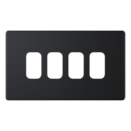 Modular Plate Screwless 4 Gang Single Grid Matt Black