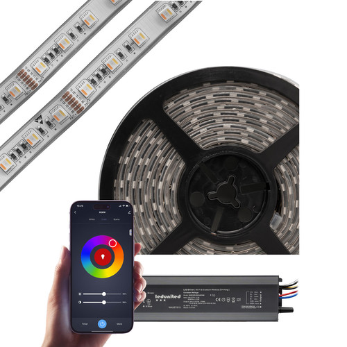 LED Strip Flexible Tape Light 5 in 1 LED RGB CCT IP67 Zonik Wifi and Bluetooth Smart Kit 24V 120W (24W/m) RGB CCT 2500K + 6000K