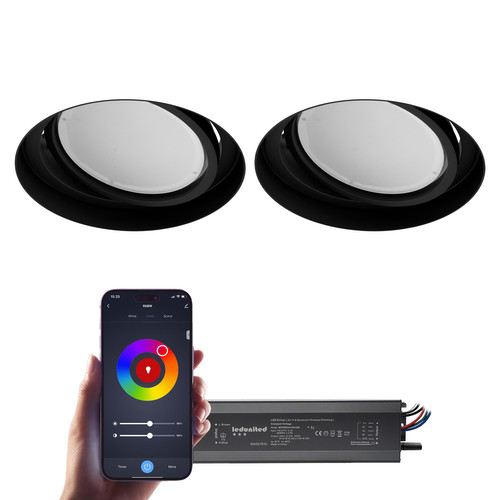 Trimless Round Adjustable RGBW LED Module Downlight Zonik Wifi and Bluetooth Smart Kit 24V Black 32W RGBW 3000K Warm White