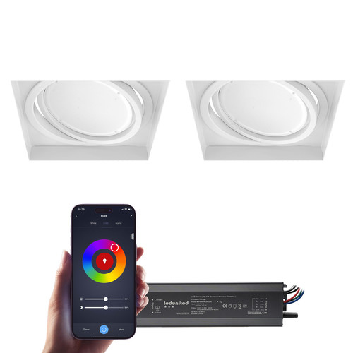 Trimless Square Adjustable RGBW LED Module Downlight Zonik Wifi and Bluetooth Smart Kit 24V White 32W RGB+3000K Warm White