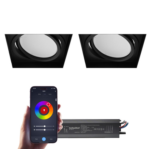 Trimless Square Adjustable RGBW LED Module Zonik Wifi and Bluetooth Smart Kit 24V Black 32W RGB + 3000K Warm White