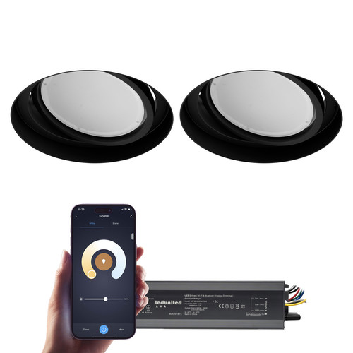 Trimless Round Adjustable Tunable White LED Module Downlight Zonik Wifi and Bluetooth Smart Kit 24V Black 24W 2700K - 6500K