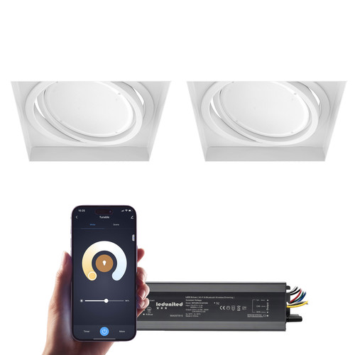 Trimless Square Adjustable Tunable White LED Module Downlight Zonik Wifi and Bluetooth Smart Kit 24V White 24W 2700K - 6500K