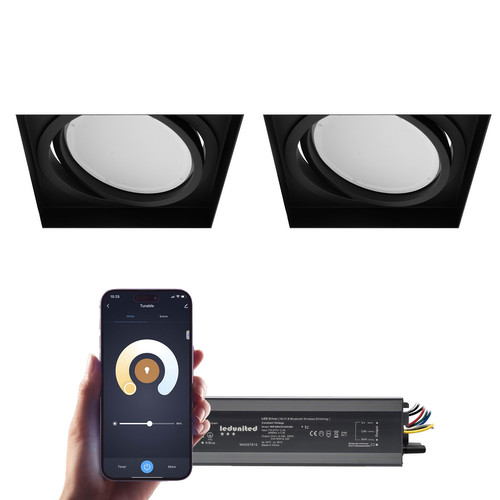 Trimless Square Adjustable Tunable White LED Module Downlight Zonik Wifi and Bluetooth Smart Kit 24V Black 24W 2700K - 6500K