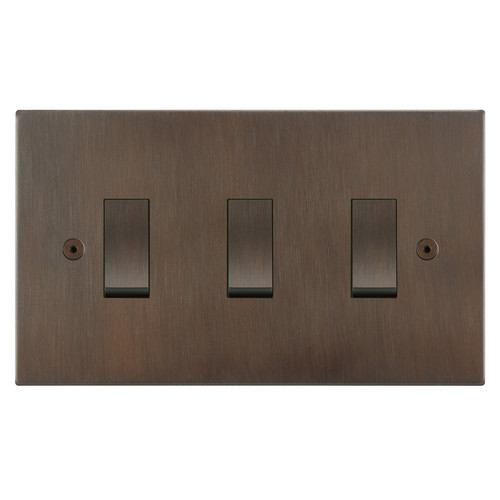 Horizon Square Rocker Switch 3 gang 20 amp 2 way Chocolate Bronze