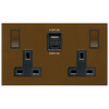 Horizon Square Switched Socket Outlet USB-A+C 2 gang 13 amp Antique Bronze