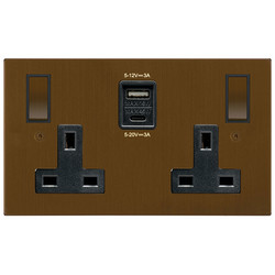 Horizon Square Switched Socket Outlet USB-A+C 2 gang 13 amp Antique Bronze