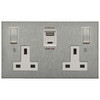 Horizon Square Switched Socket Outlet USB-A+C Charger 2 gang 13 amp Satin Stainless Steel