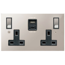 Horizon Square Switched Socket Outlet USB-A+C Charger 2 gang 13 amp Polished Stainless Steel