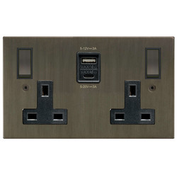 Horizon Square Switched Socket Outlet USB-A+C 2 gang 13 amp Jordan Bronze
